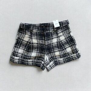 NWT MNG Womens Tweed Shorts Size 6 Plaid Black & White 100% Cotton Preppy Goth